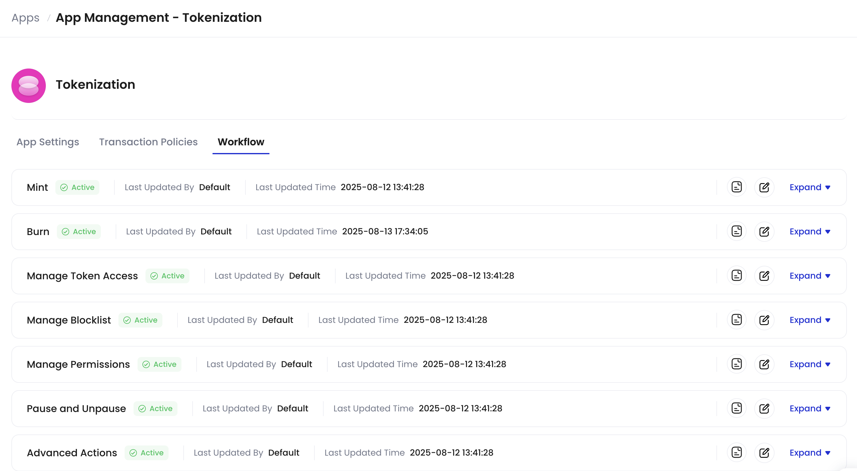 Token operations with approval workflow