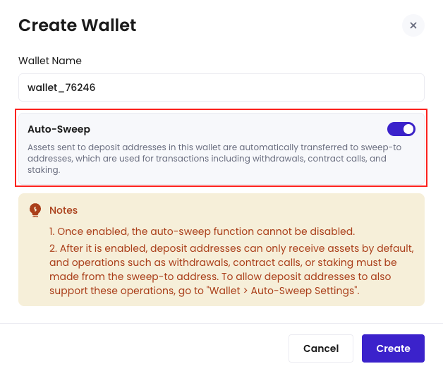 The wallet with Auto-Sweep icon