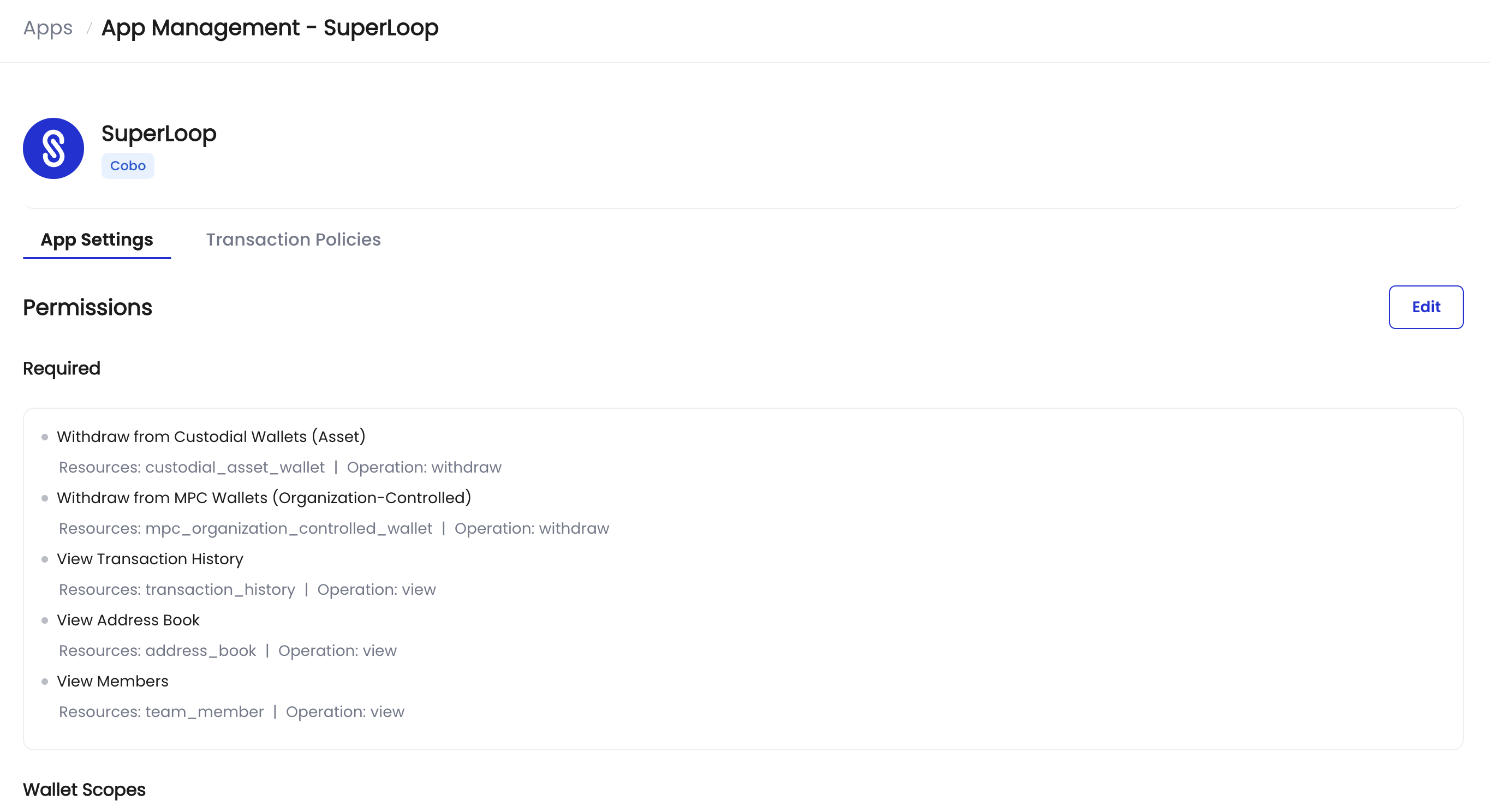 The App Settings page