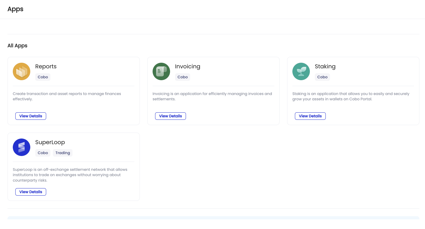 Screenshot of Cobo Portal Apps