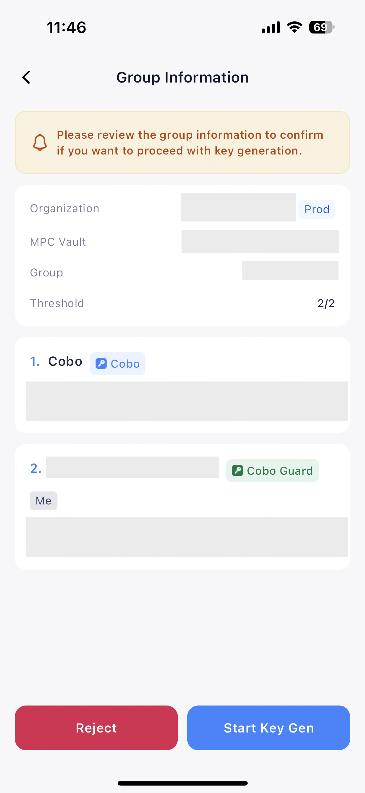 The key share generation request