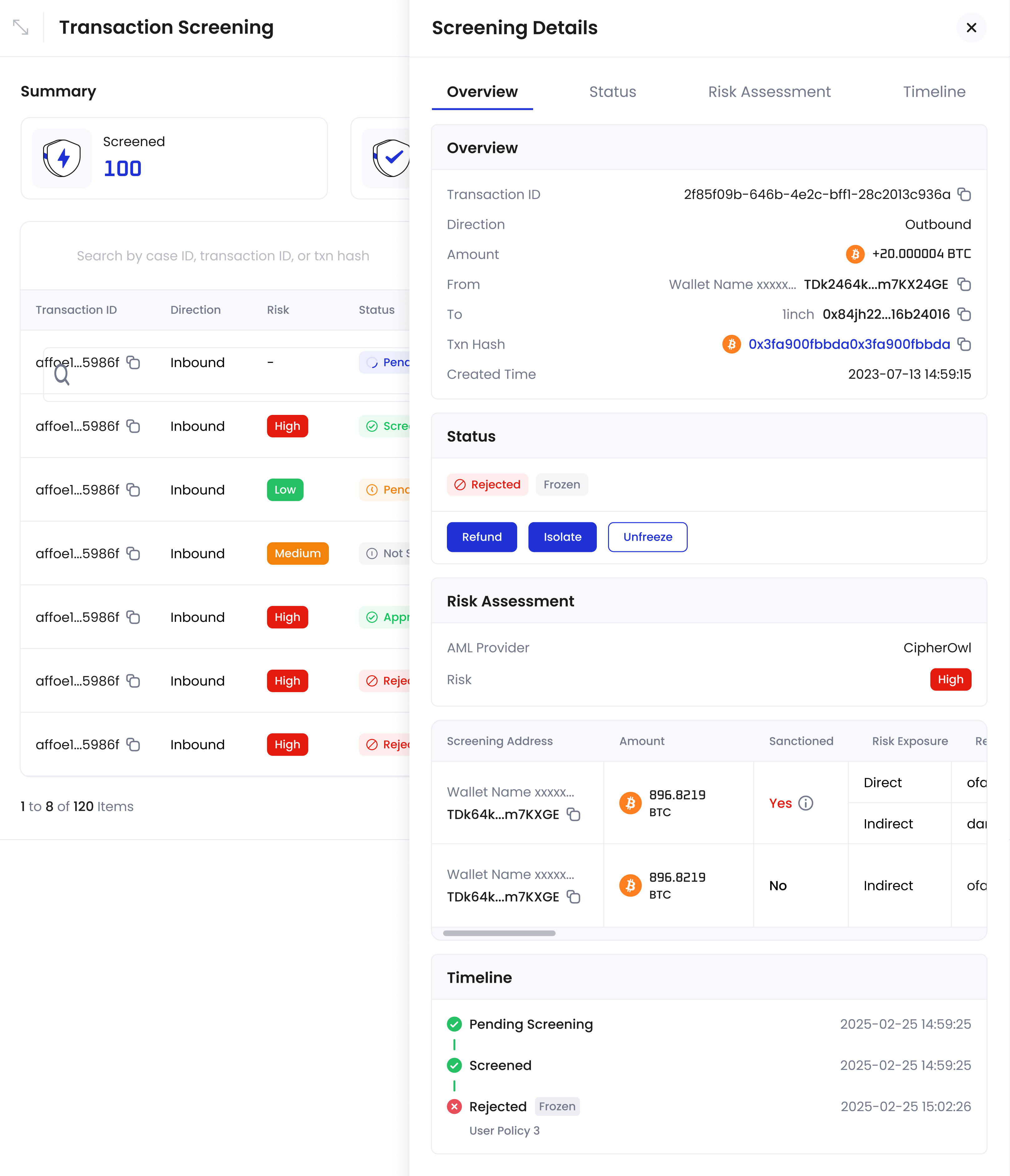 Detailed screening information using CipherOwl