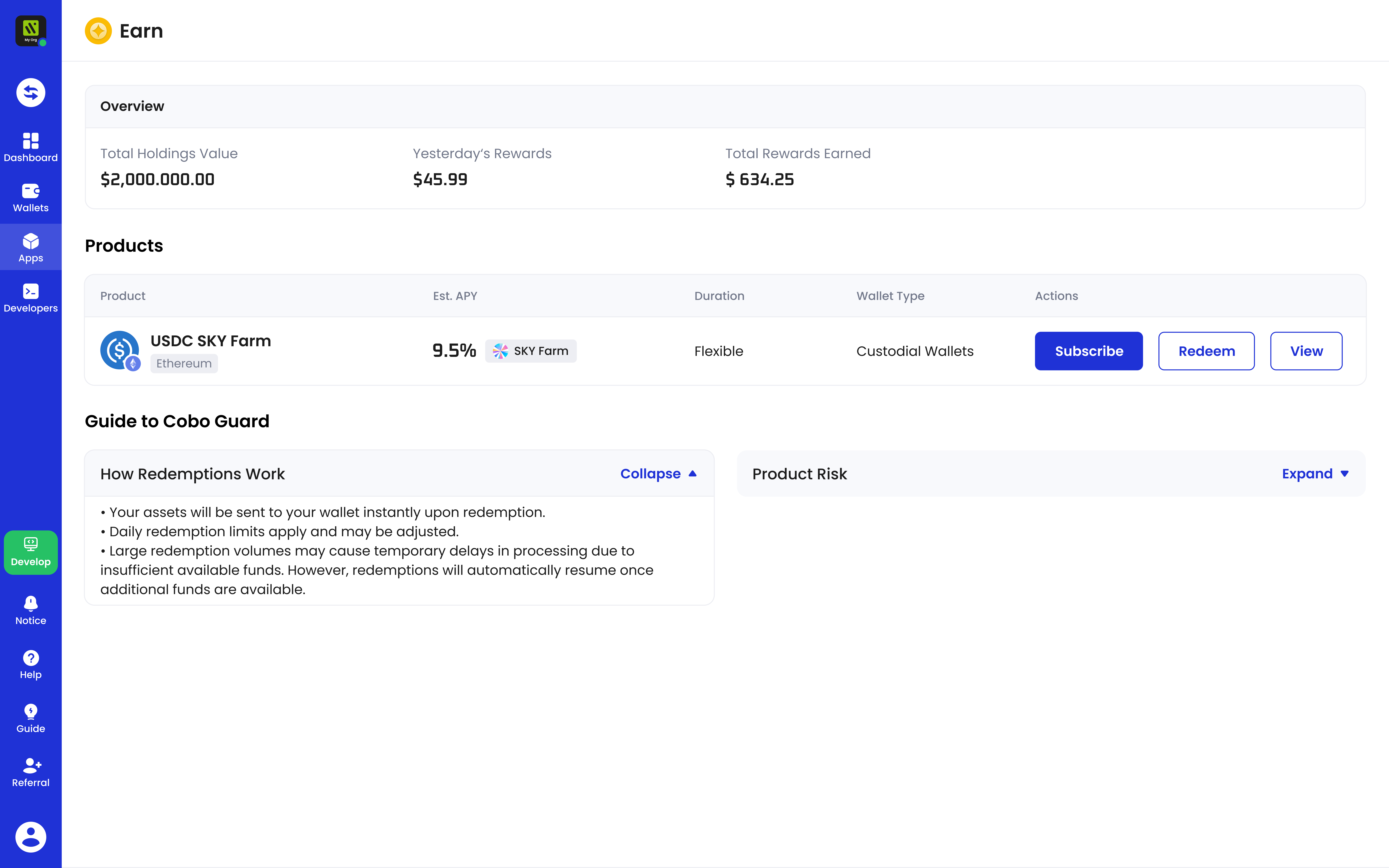 Landing page of the Earn App