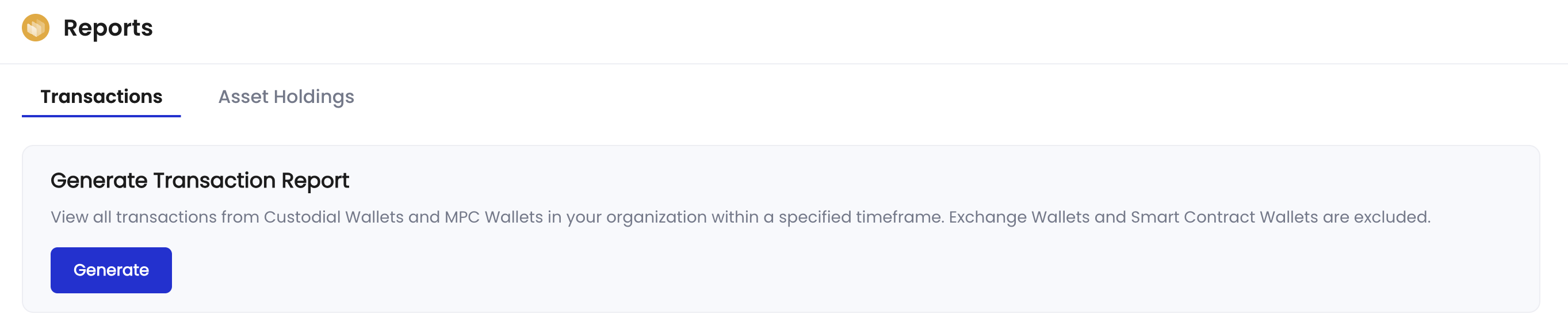 Generate transactions report button