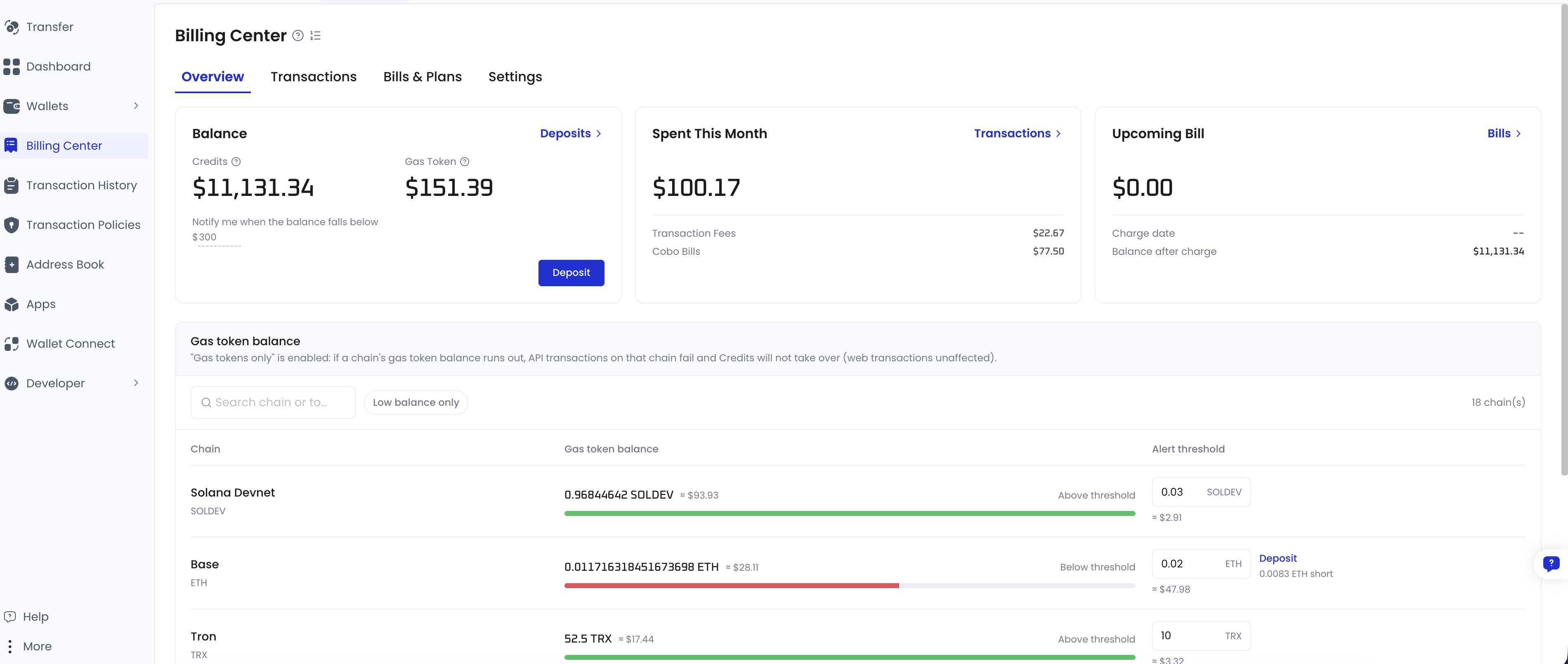 The Billing Center overview page