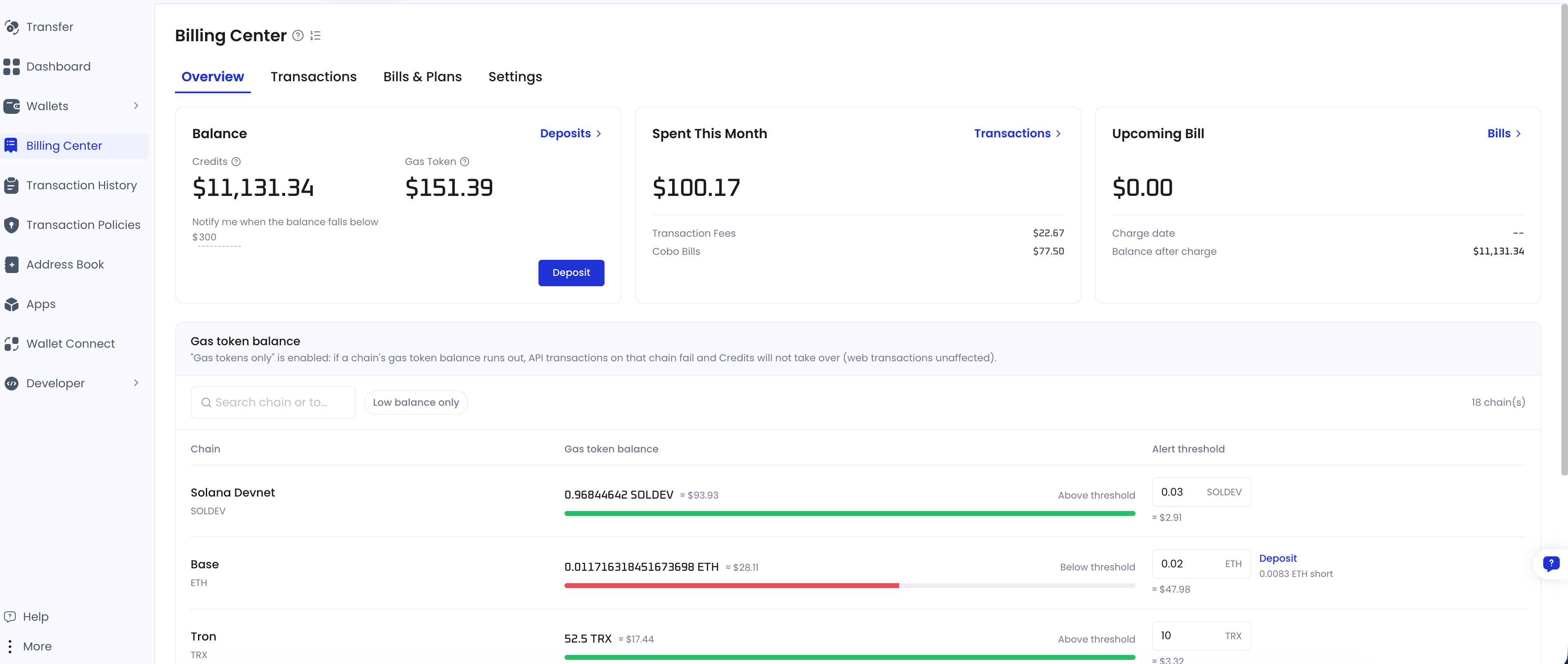 The Billing Center overview page