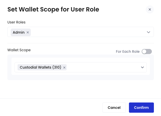 The Set Wallet Scope for User Role dialog