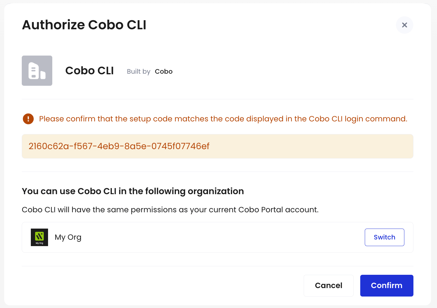 使用您的 Cobo Portal 账户登录