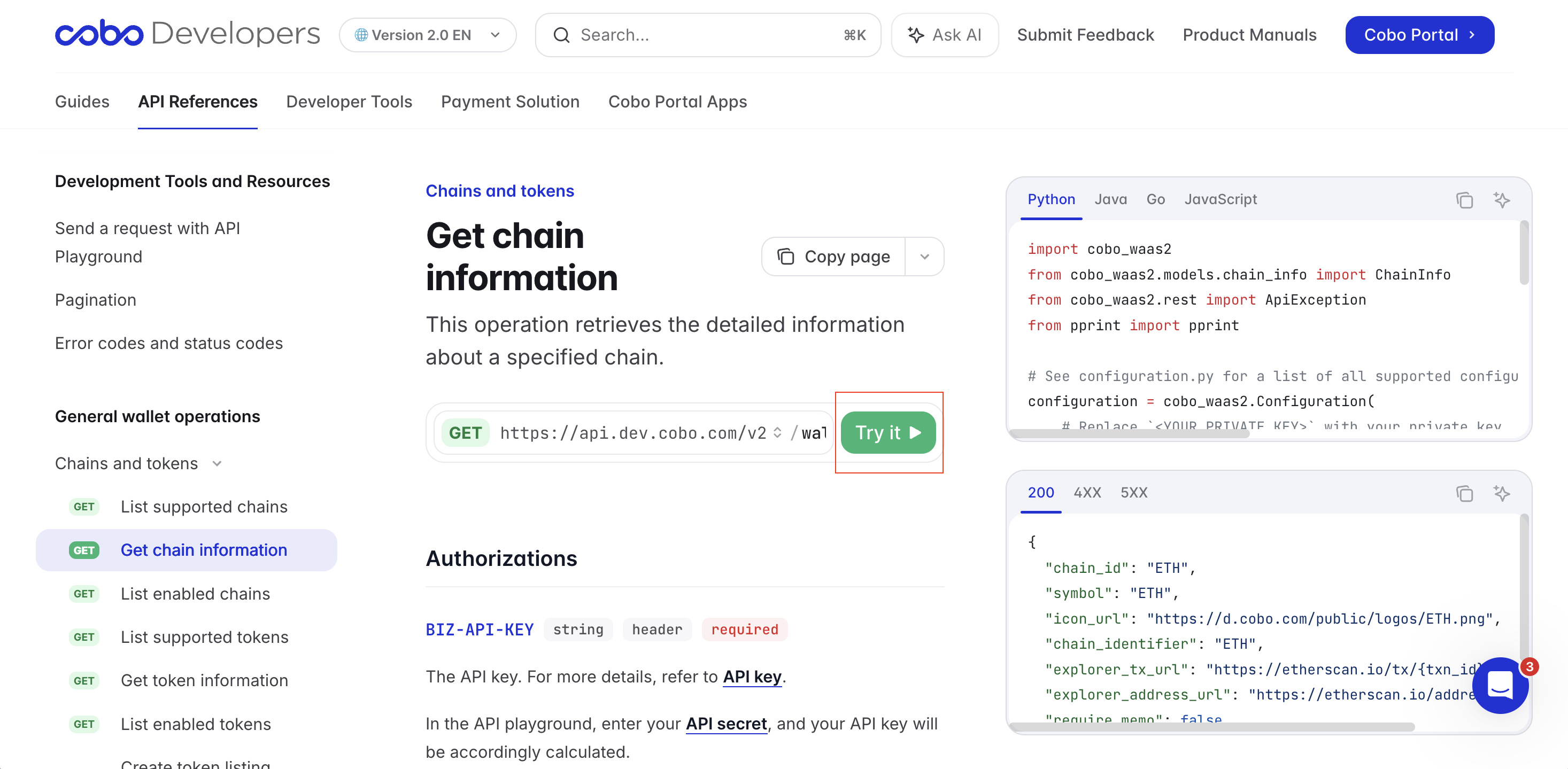 API Playground try