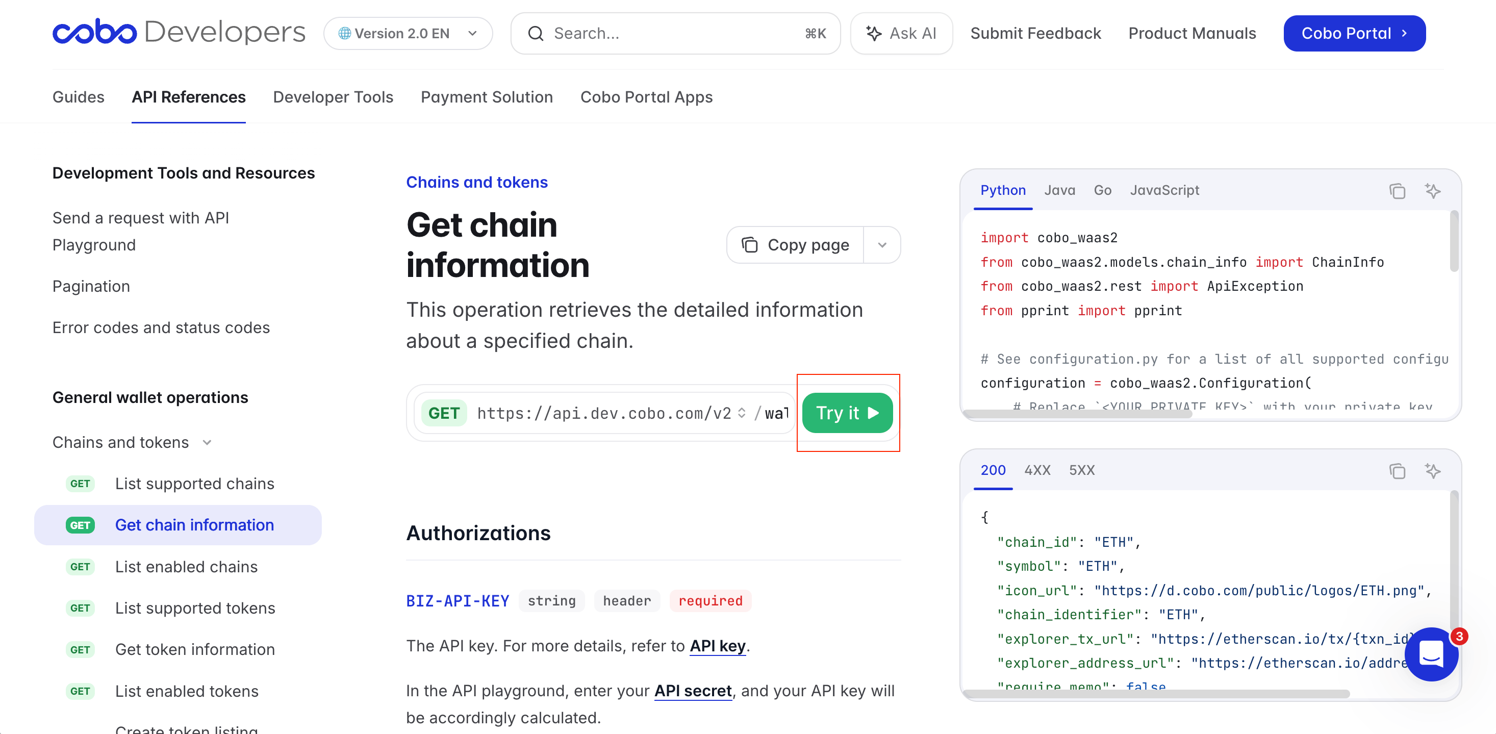 API Playground try