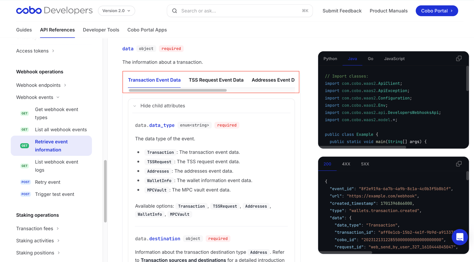 Webhook event types and data types - Developer Hub