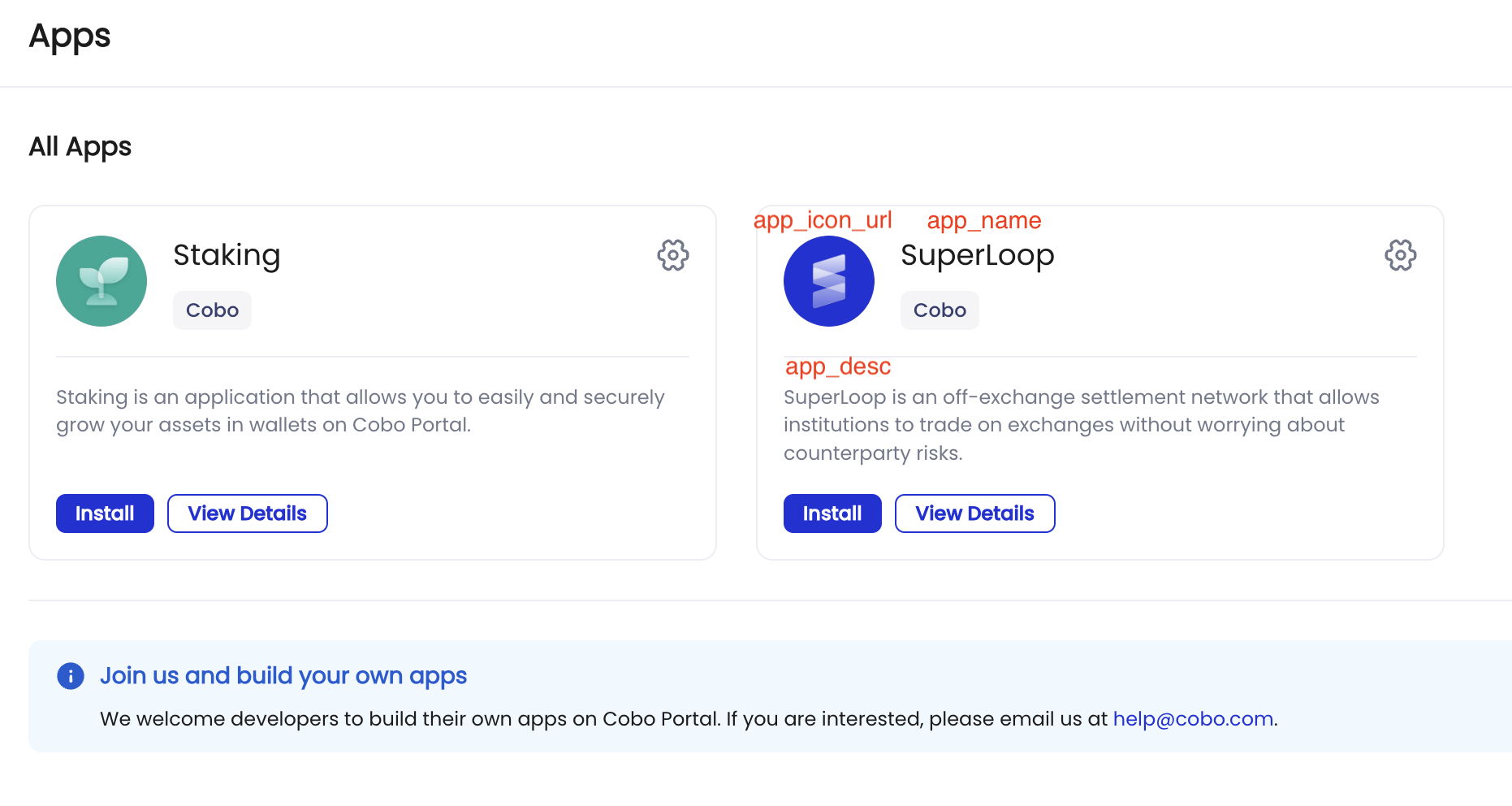 The Apps page