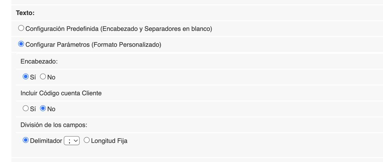Parametros de exportacion de texto para BanescoOnline