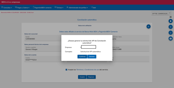 Confirmacion de solicitud de API Key BDV