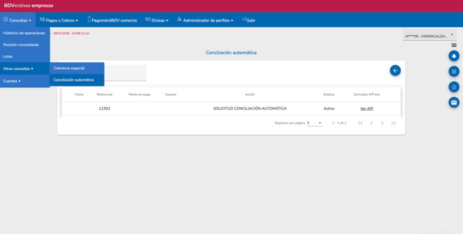 Consulta de conciliacion automatica en BDV