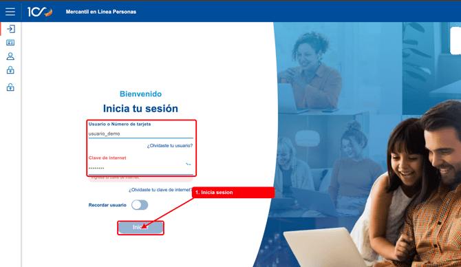 Inicio de sesion en Mercantil en Linea
