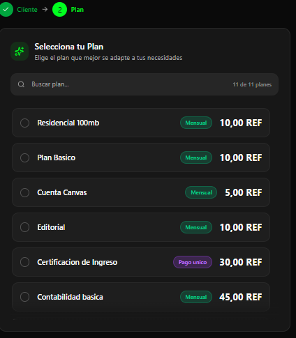 Detalle de plan seleccionado