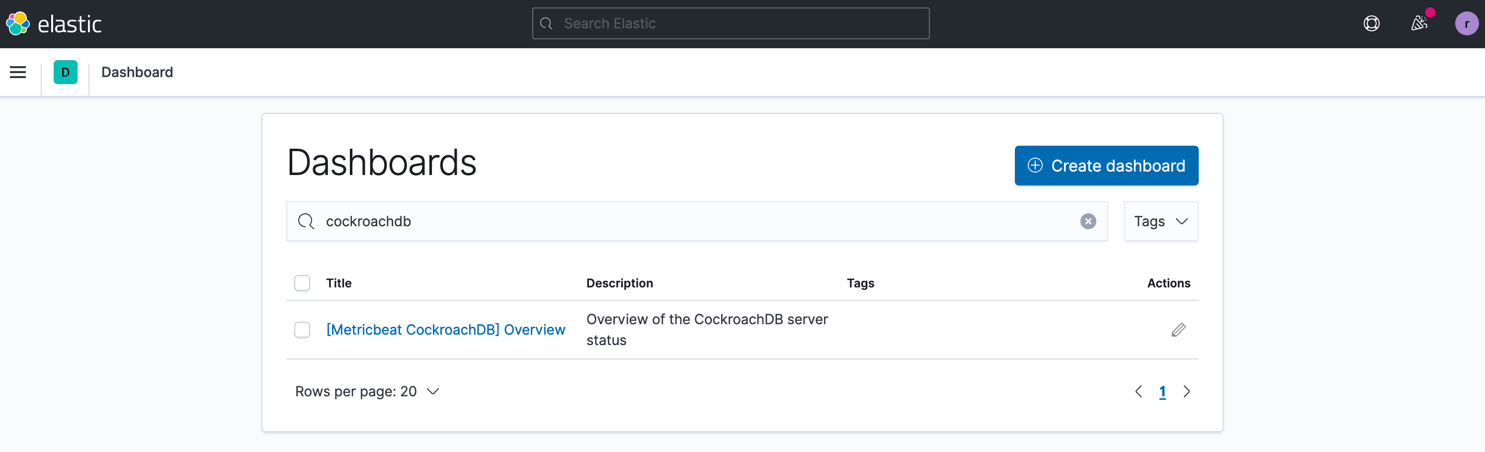 CockroachDB dashboard selection for Metricbeat