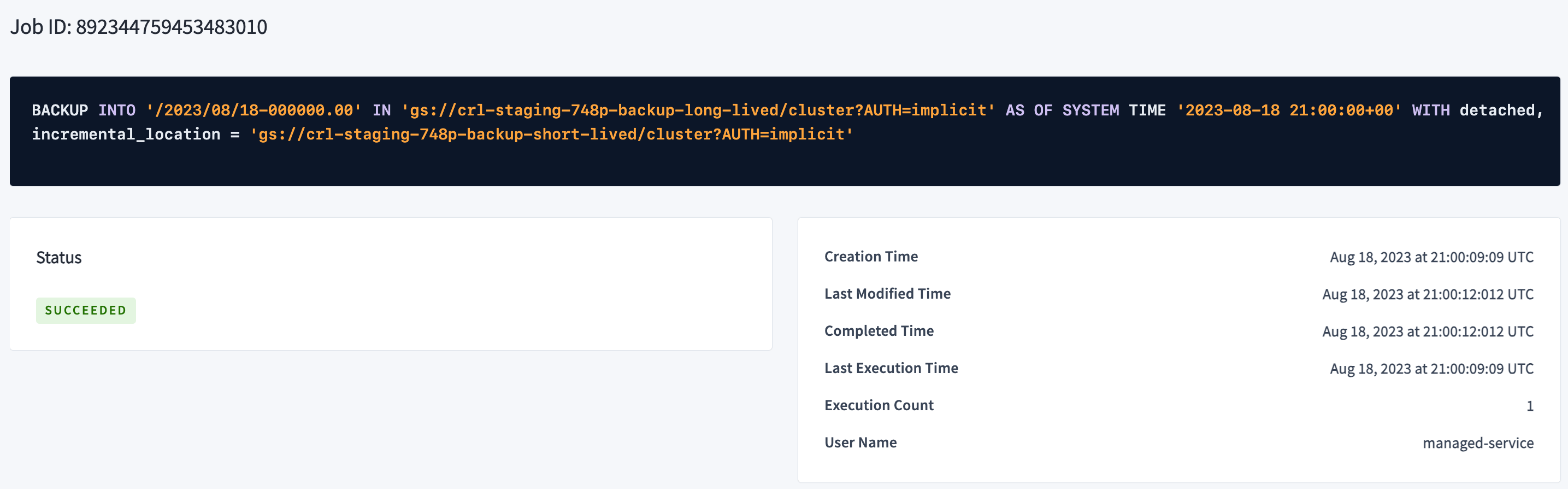 DB Console Jobs Page