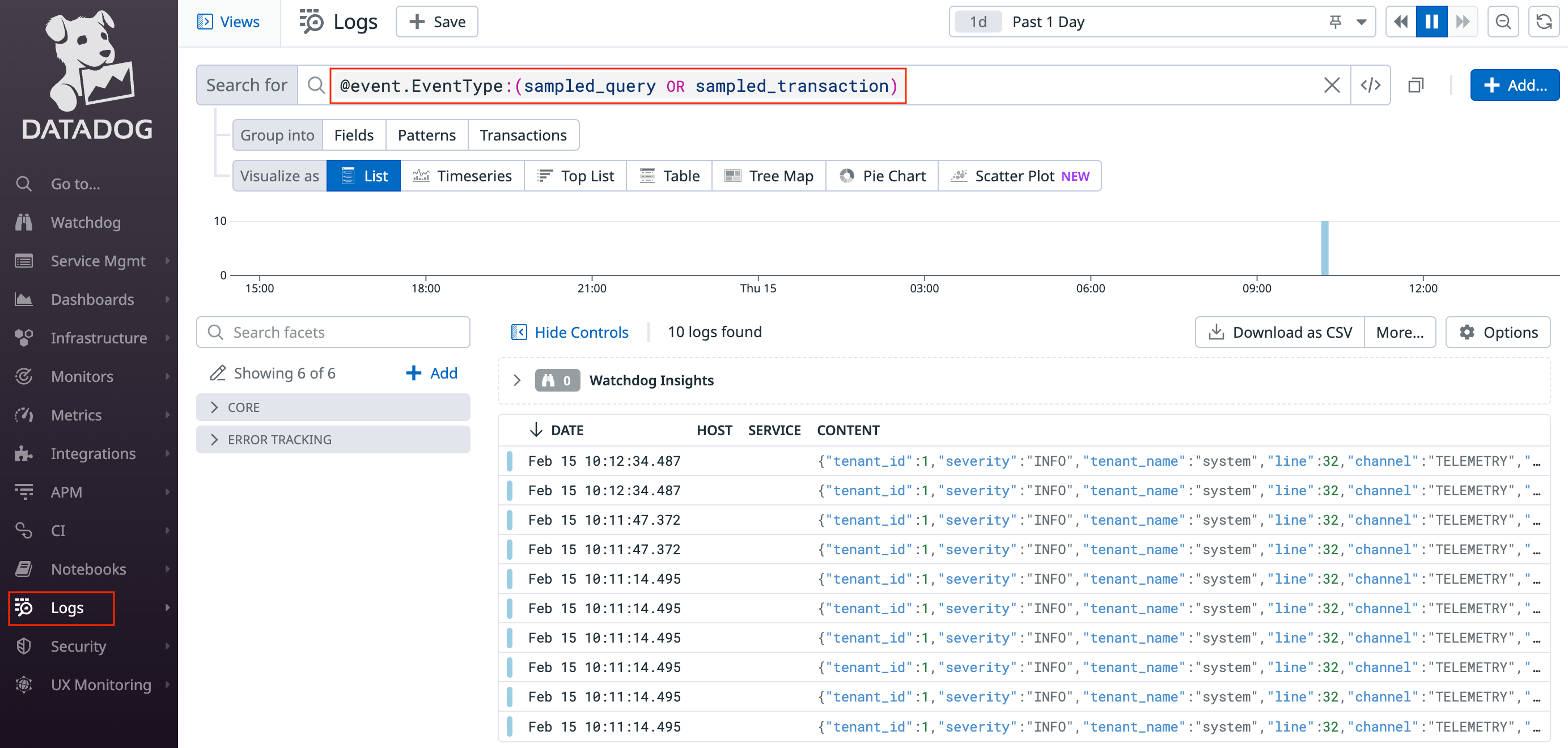 Datadog Telemetry Logs