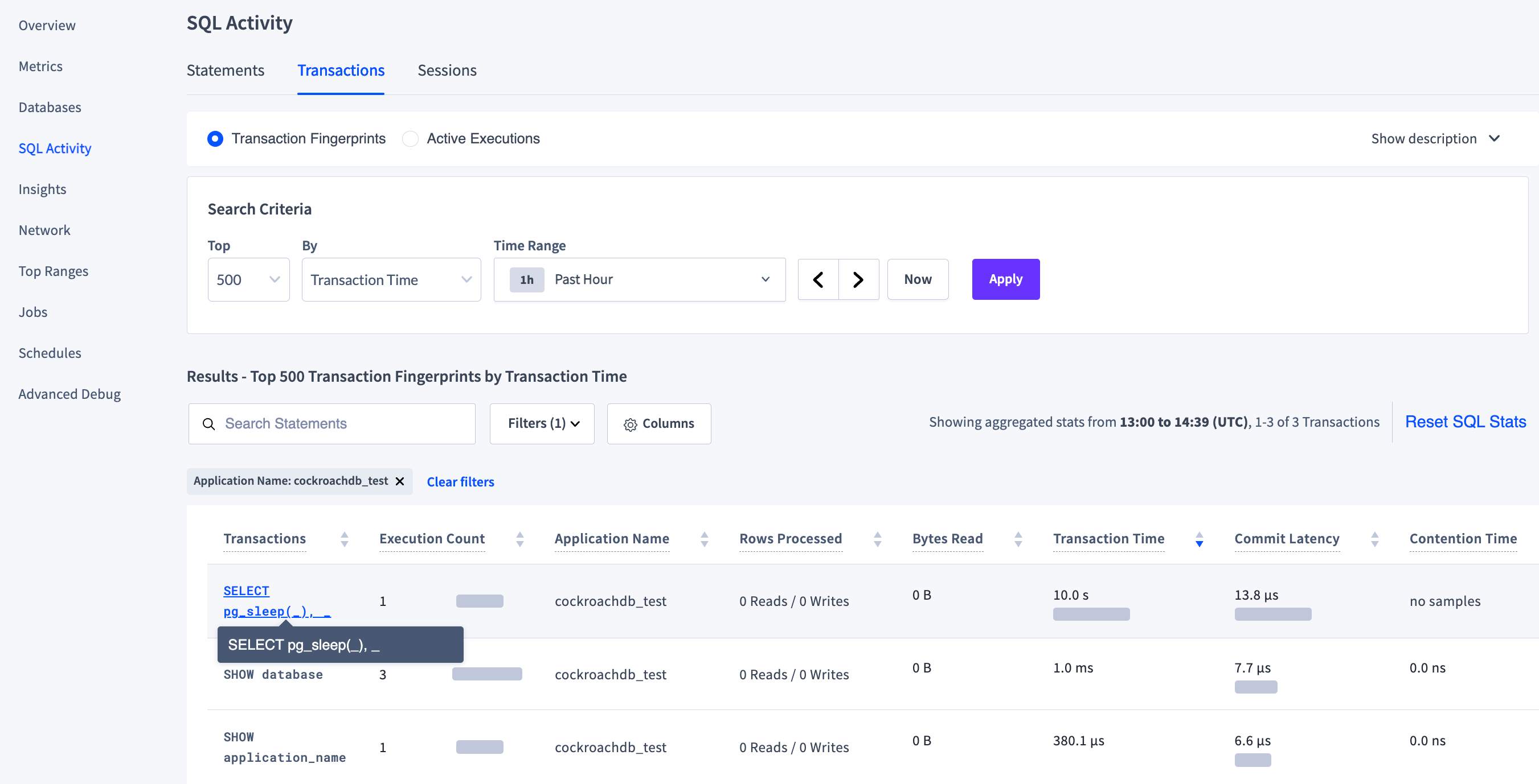 Transactions tab