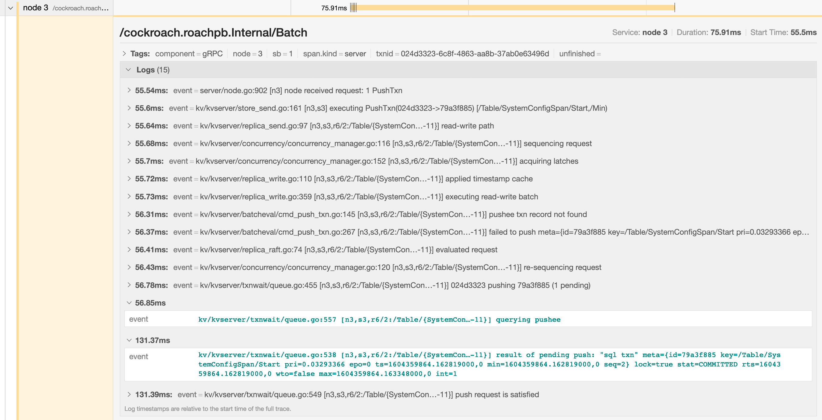 Jaeger Trace Log Messages