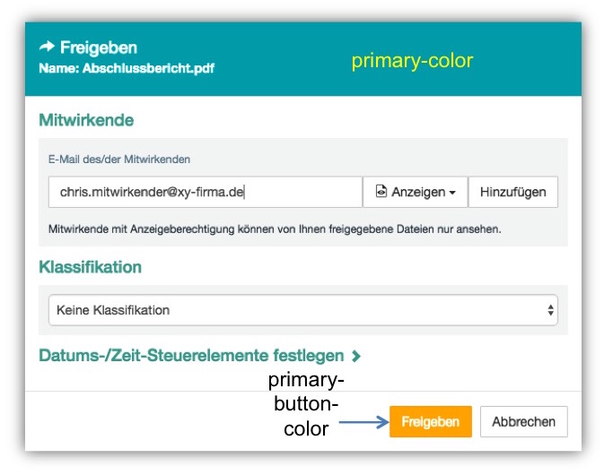 Gestaltbare Bereiche eines Dialogfelds