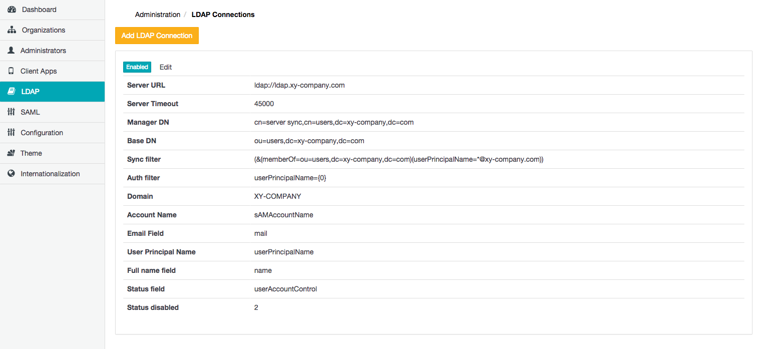 LDAP Connections page
