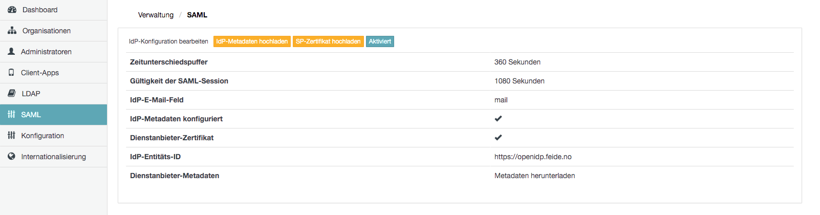 IdP/SAML-Seite