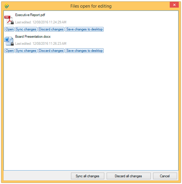 Files open for editing dialog box