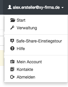 Safe Share-Anwendungsmenü