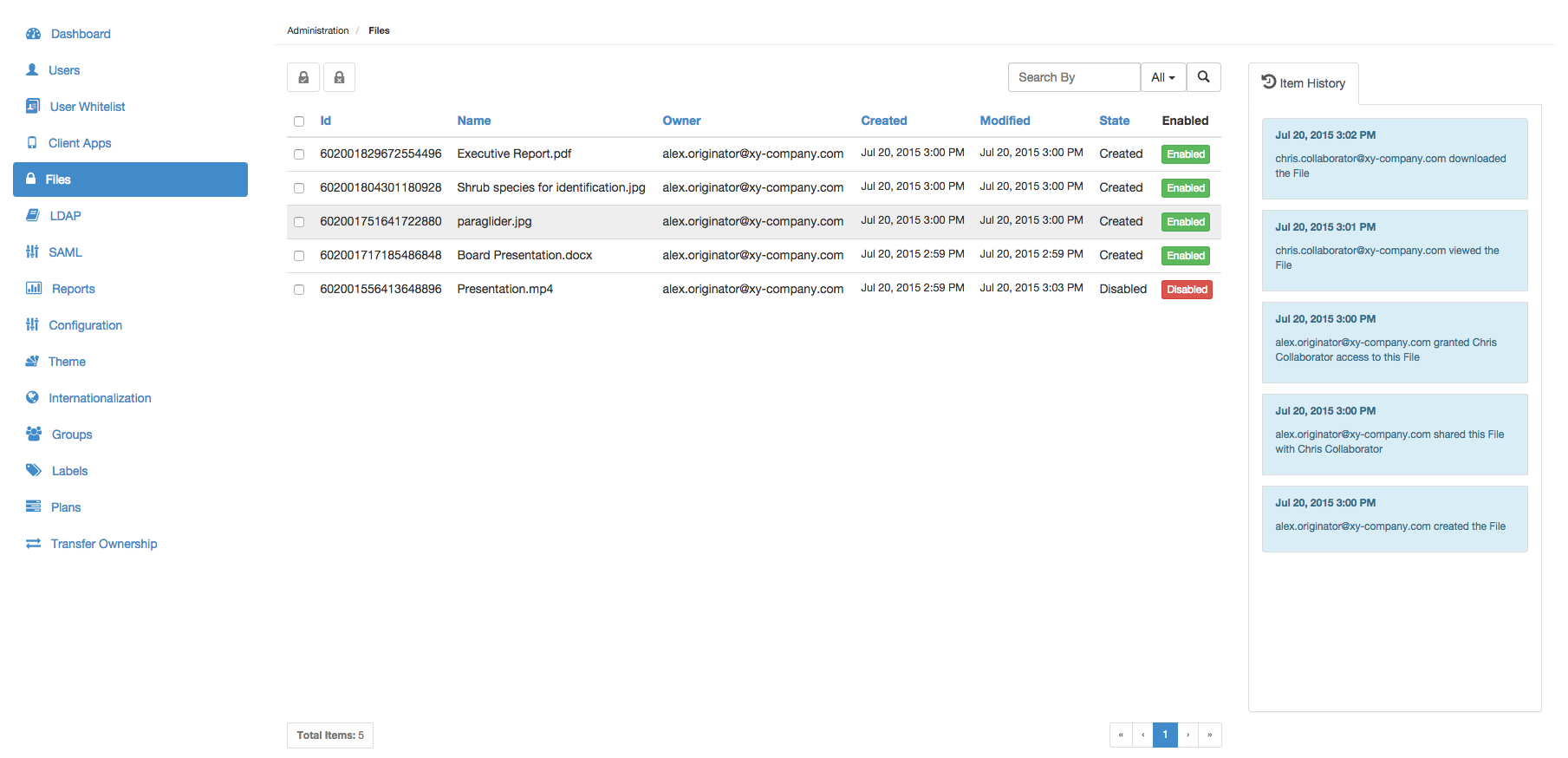 Files page
