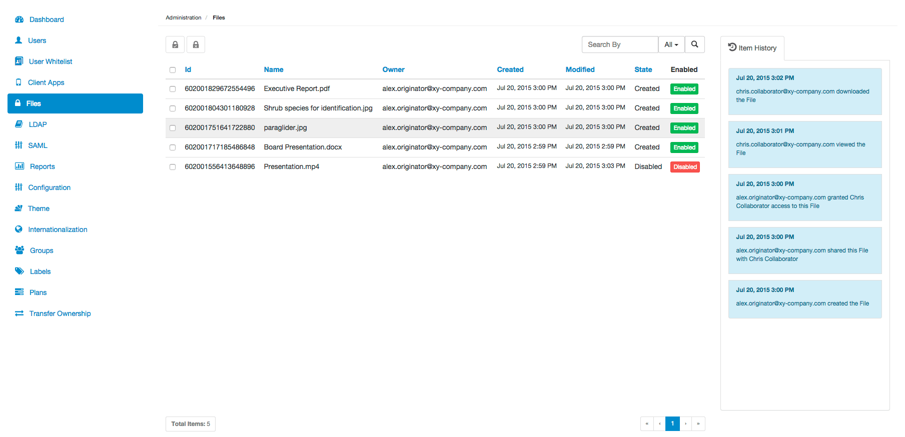 Files page