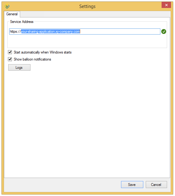 Settings dialog box - General tab