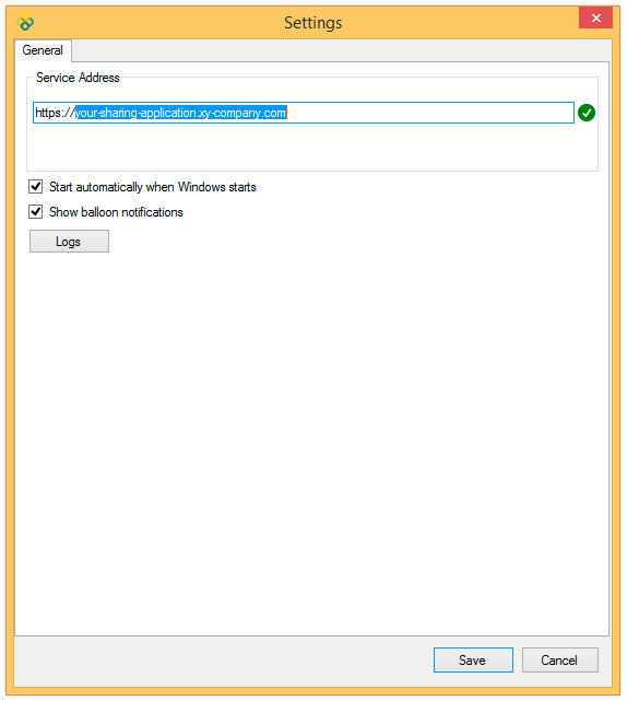Settings dialog box - General tab