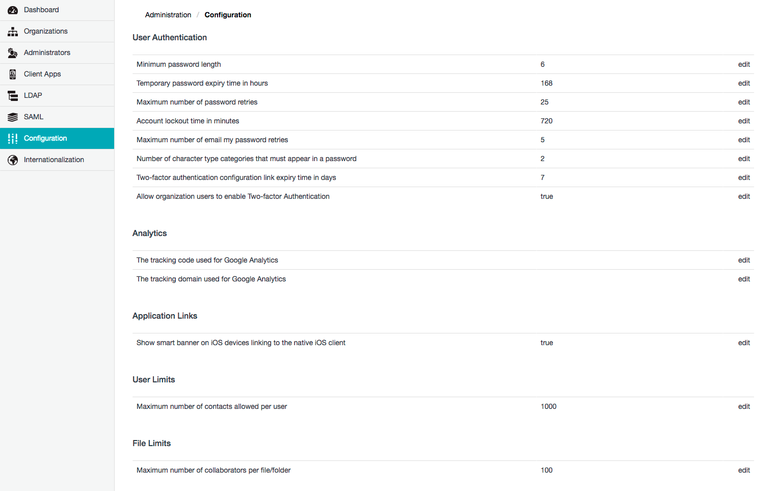 Configuration/Properties page