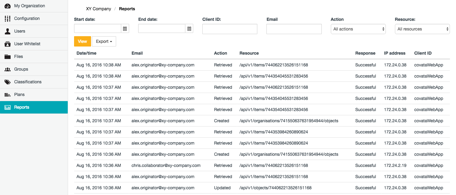 Reports page
