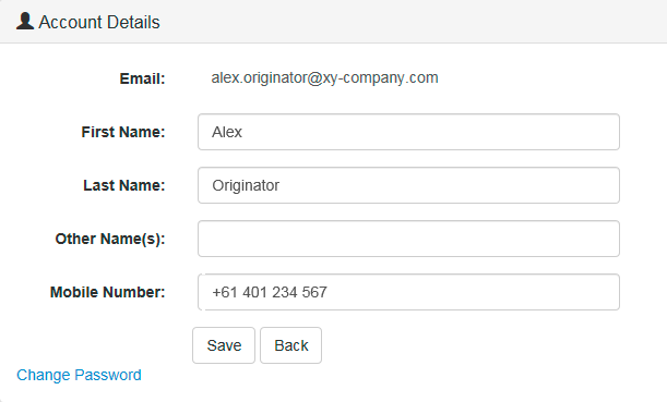 Account Details section