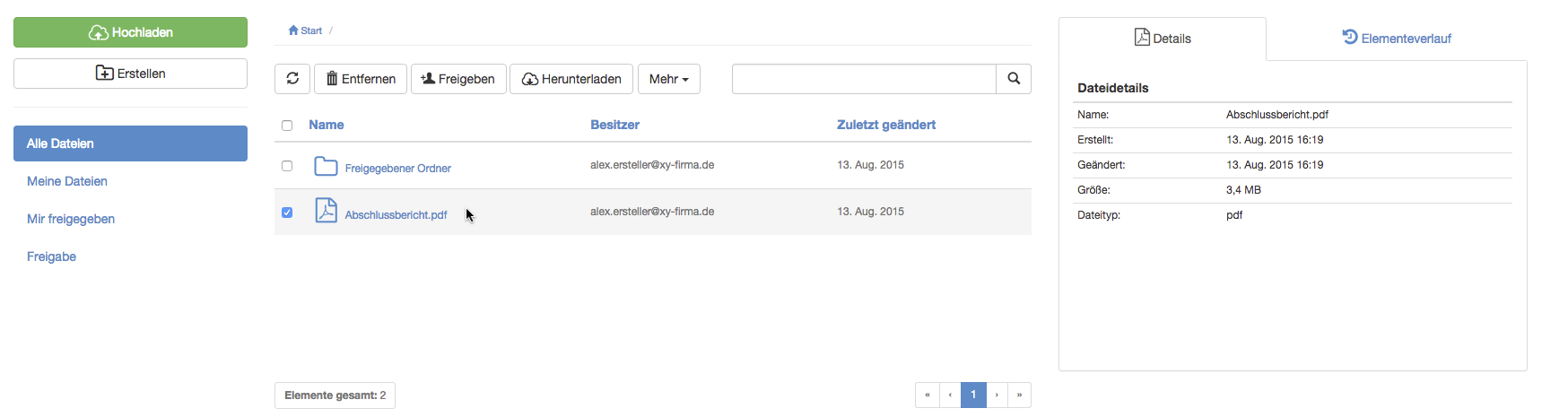 Hervorhebung eines Elements als Besitzer