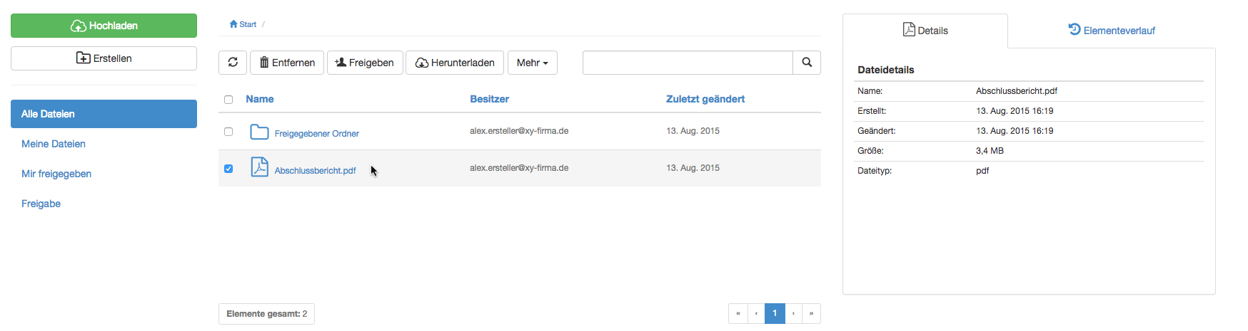 Hervorhebung eines Elements als Besitzer