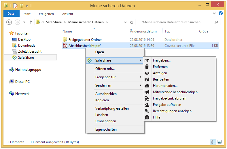 Anzeige eigener Dateien über das Popup-Menü