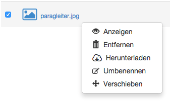 Rechtsklick auf Datei als Mitwirkender mit Verwaltungs-Berechtigung - Kontextmenü
