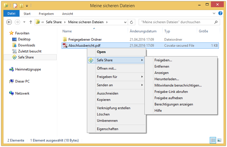 Anzeige eigener Dateien über das Popup-Menü