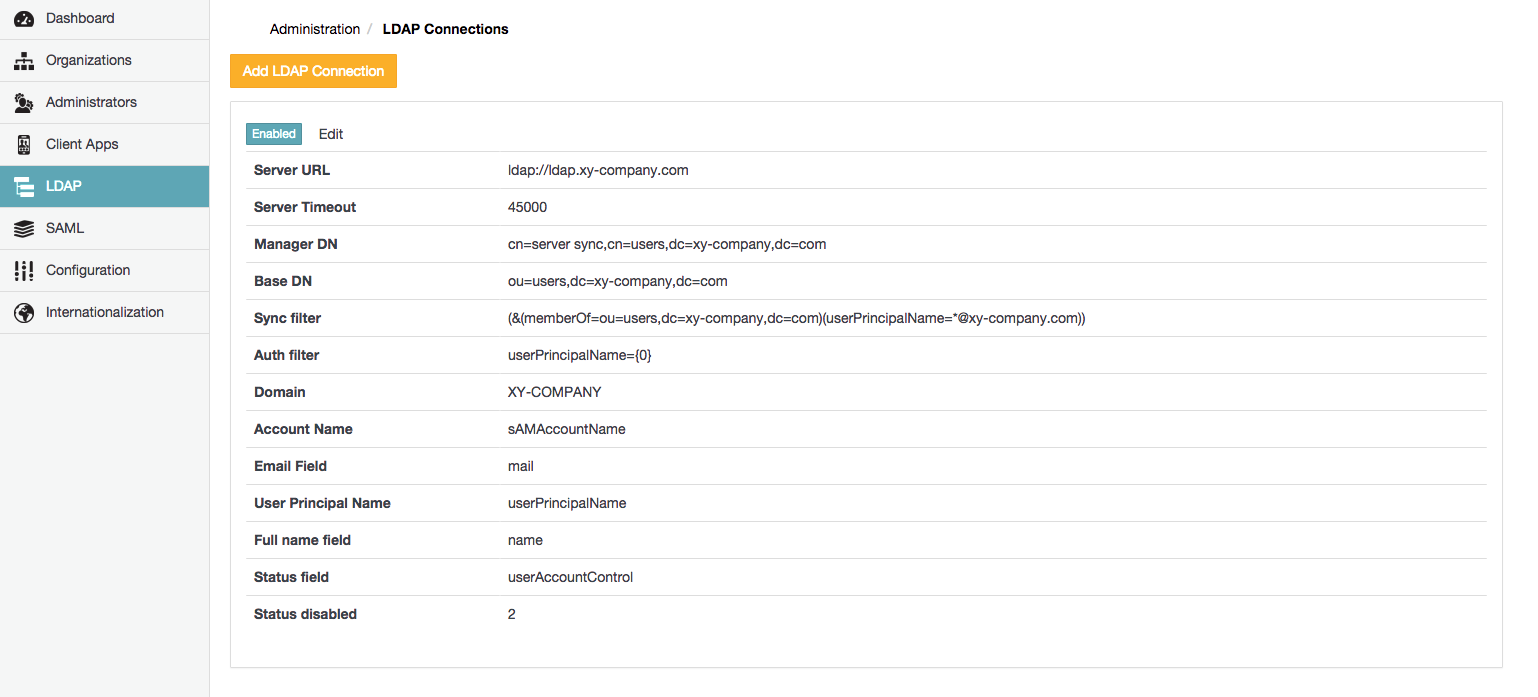 LDAP Connections page