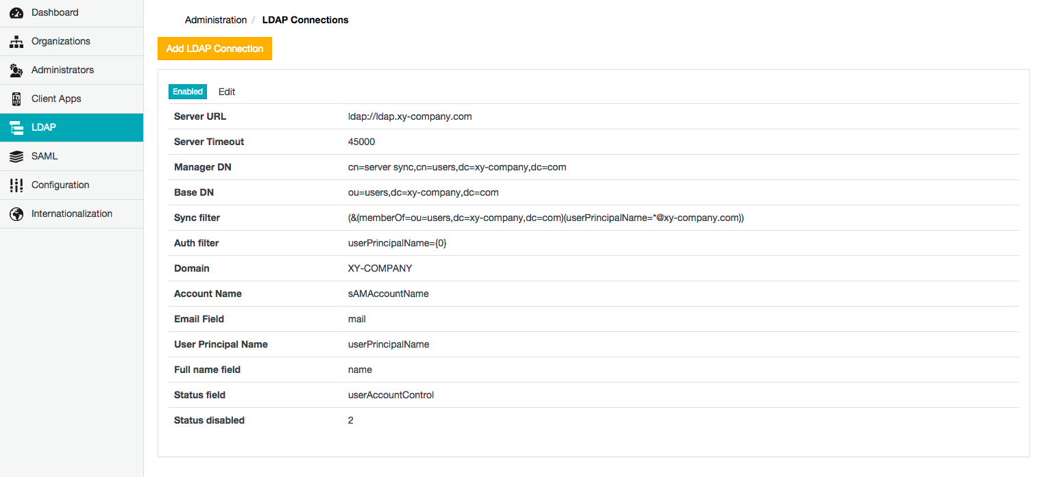 LDAP Connections page