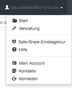 Safe Share-Anwendungsmenü