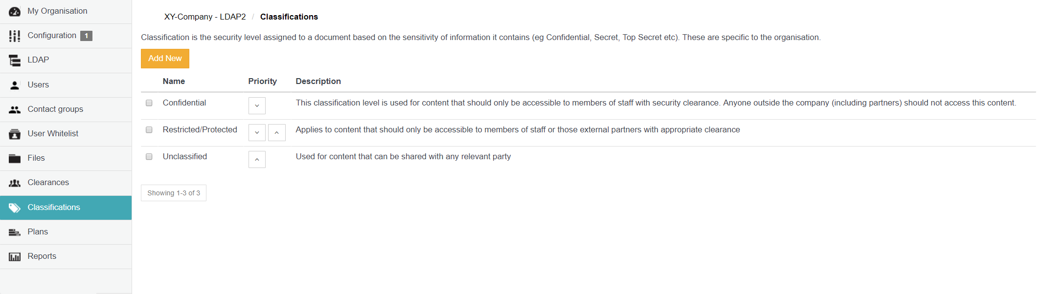 Classifications page