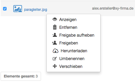 Rechtsklick auf Datei als Besitzer - Kontextmenü