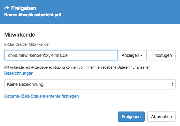Freigabe-Dialogfeld