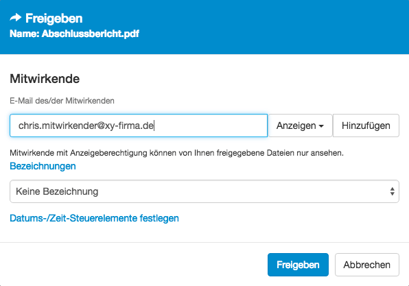 Freigabe-Dialogfeld